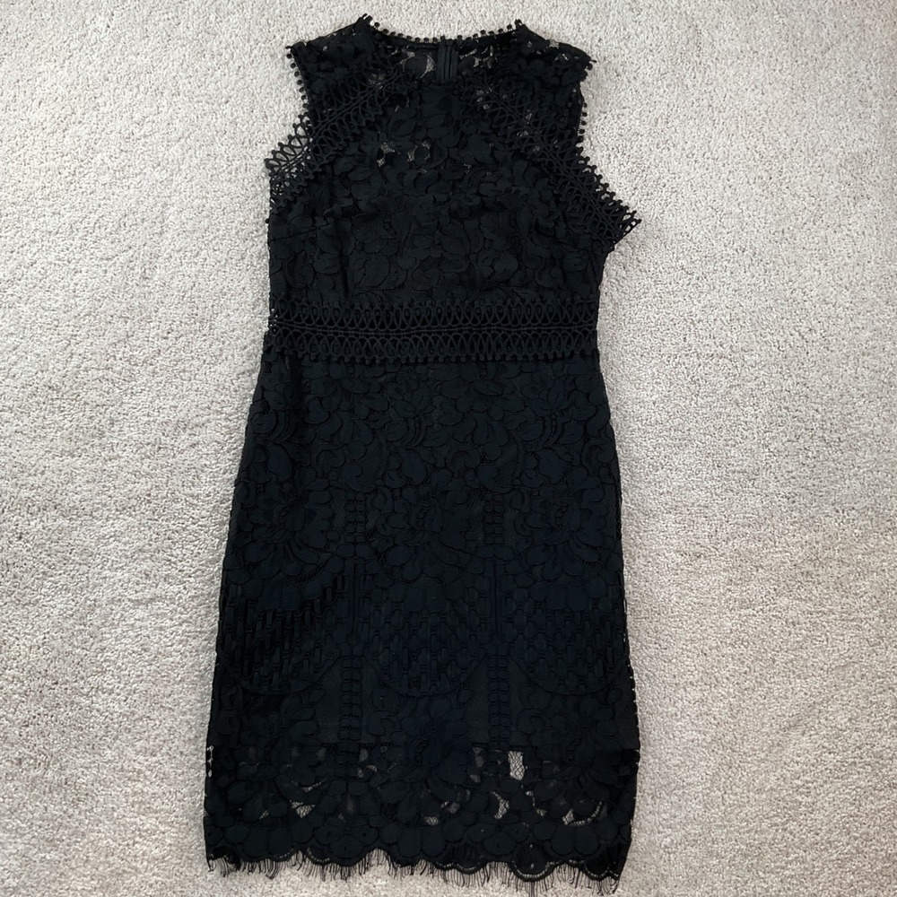 SHEIN Black Floral Lace Sleeveless Sheath Dress High Neck‎ Crochet Trim Medium